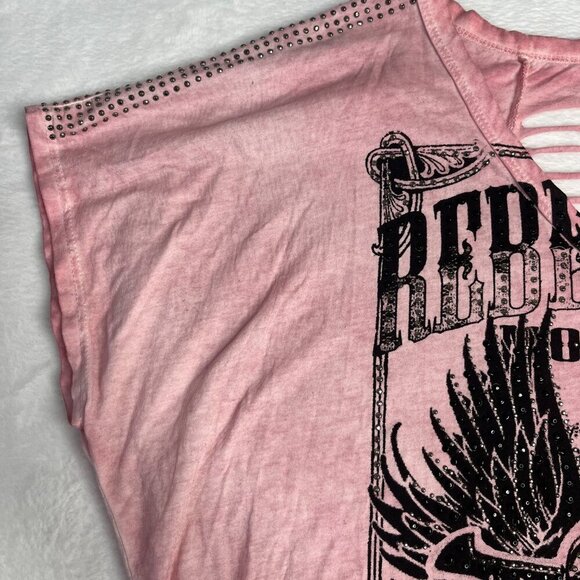 VOCAL Rebel Rock Made in LA Pink Biker Chick Bedazzled Distressed Open Back XL - Picture 4 of 8